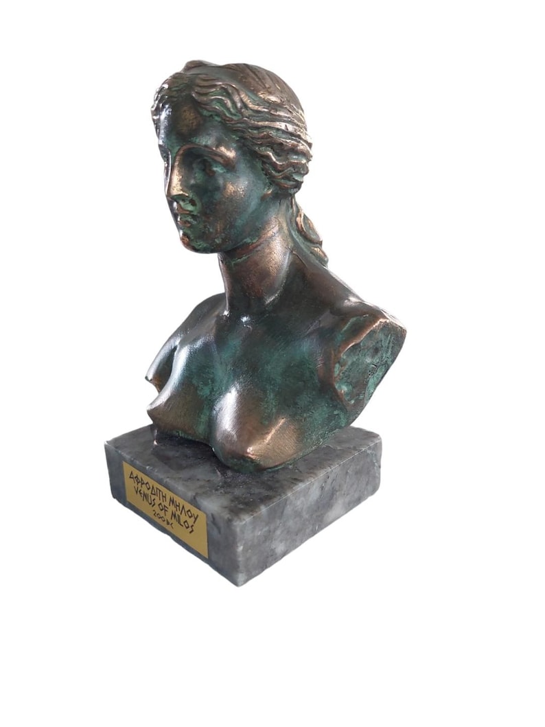 Aphrodite Venus Goddess Bronze Bust Sculpture With Marble Base Ancient