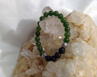 Diffuser bracelet: Genuine Crystal Jade & Lava Rock Bracelet 6.25" (1535)