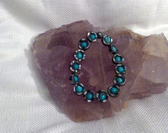 Genuine Crystal Turquoise & Hematite Bracelet 6.5" (0359)