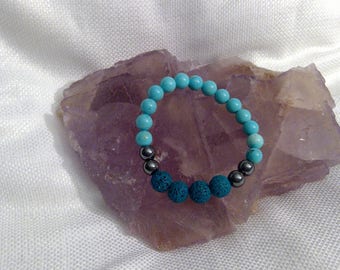 Diffuser bracelet: Genuine Crystal Turquoise & Lava Rock Bracelet 6.35" (0327)