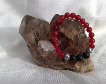 Diffuser bracelet: Genuine Crystal Carnelian & Lava Rock Bracelet 6.25" (0609)