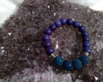 Diffuser bracelet: Genuine Crystal Dark Blue Dyed Howlite Bracelet & Lava Rock 6.25" (1026)