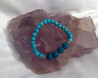 Diffuser bracelet: Genuine Crystal Turquoise & Lava Rock Bracelet 6.25" (0259)