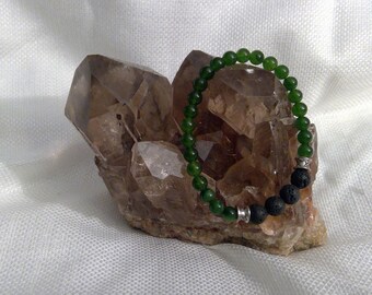 Diffuser bracelet: Genuine Crystal Jade & Lava Rock Bracelet 6.75" (0741)