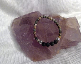 Diffuser bracelet: Genuine Crystal Jasper & Lava Rock Bracelet 6.6" (0454)
