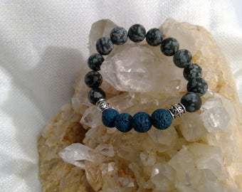 Diffuser bracelet: Genuine Crystal Snowflake Obsidian & Lava Rock Bracelet 6.25" (1334)