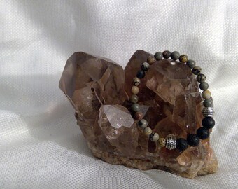 Diffuser bracelet: Genuine Crystal Jasper & Lava Rock Bracelet 6.25" (0704)