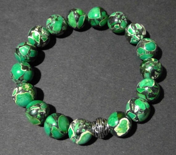 Jasper Leopard Green Crystal Beaded Bracelet (0526)