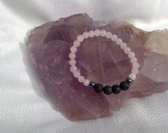 Diffuser bracelet: Genuine Crystal Rose Quartz, Hematite & Lava Rock Bracelet 6.5" (0156)