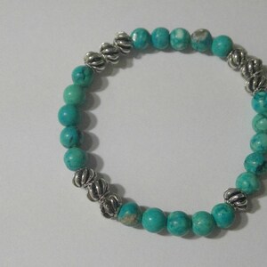 Turquoise Crystal Beads with Silver Spacers Bracelet (1704)