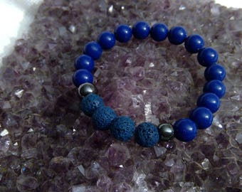 Diffuser bracelet: Genuine Crystal Lapis Lazuli & Lava Rock Bracelet 7.35" (0857)