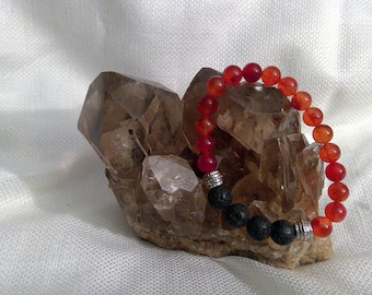 Diffuser bracelet: Genuine Crystal Carnelian & Lava Rock Bracelet 6.75" (0646)