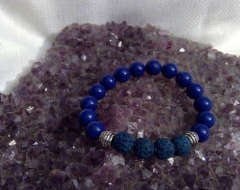 Diffuser bracelet: Genuine Crystal Lapis Lazuli & Lava Rock Bracelet 6.75" (1045)
