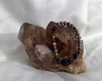 Diffuser bracelet: Genuine Crystal Jasper & Lava Rock Bracelet 6.35" (0727)