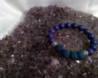 Diffuser bracelet: Genuine Crystal Dark Blue Dyed Howlite Bracelet & Lava Rock 6.0" (0920)