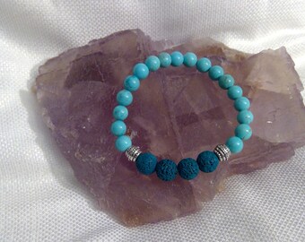 Diffuser bracelet: Genuine Crystal Turquoise & Lava Rock Bracelet 7.25" (0312)