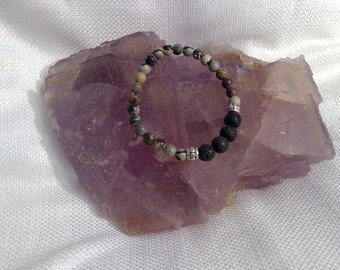 Diffuser bracelet: Genuine Crystal Jasper atite & Lava Rock Bracelet 6.25" (0505)