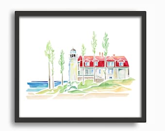 Point Betsie Lighthouse (Frankfort) Watercolor Print