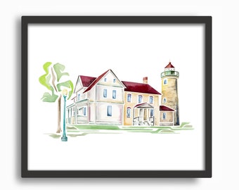 Beaver Head (Island) Lighthouse Watercolor Print