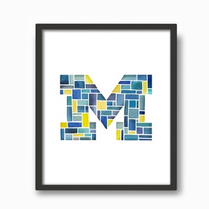 University of Michigan Block M Watercolor Print