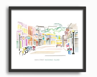 Mackinac Island Main Street Watercolor Print
