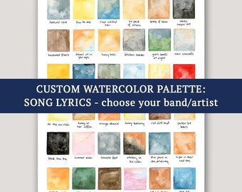 CUSTOM Song Lyrics Watercolor Swatches | Singer Songwriter | Band | Musician | Art Inspired by Lyrics