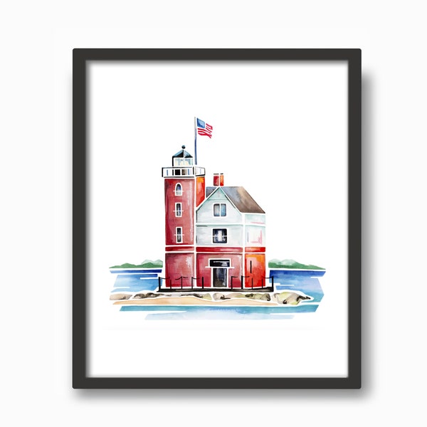 Round Island Light (Mackinac Island) Watercolor Print