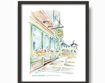 Mackinac Island Doud's Market Watercolor Print