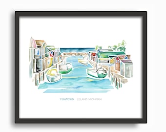 Fishtown (Leland, MI) Watercolor Print