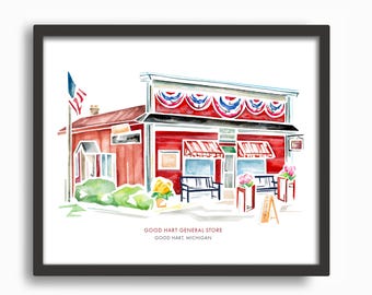 Good Hart General Store (MI) Watercolor Print
