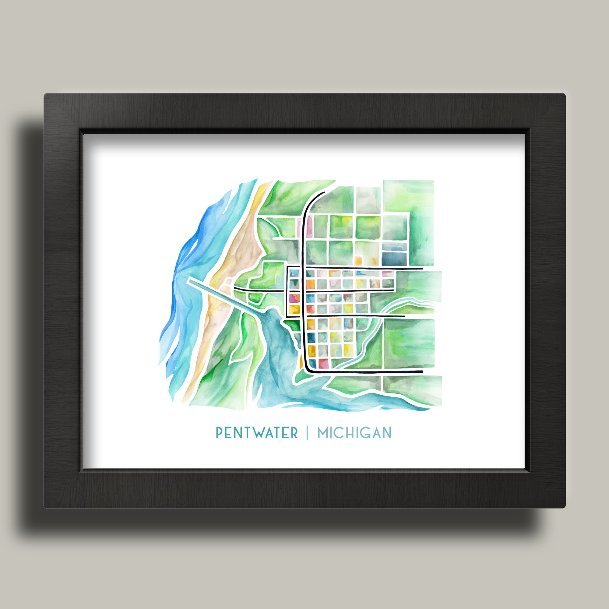 Pentwater Map Watercolor Print Etsy