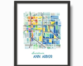Ann Arbor Map - Watercolor Print