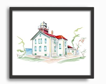 Grand Traverse Lighthouse Watercolor Print