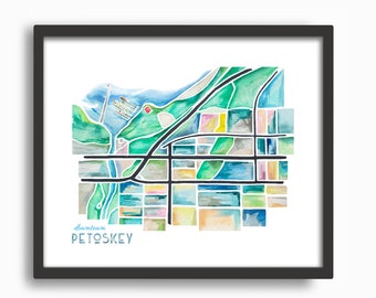 Petoskey Map (downtown) Watercolor Print