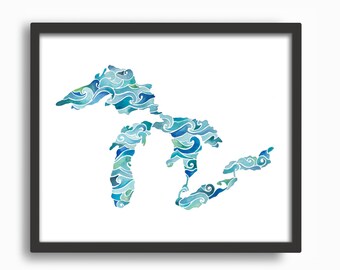 Wavy Lakes Watercolor Print