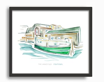 Janice Sue Tugboat (Fishtown) Watercolor Print