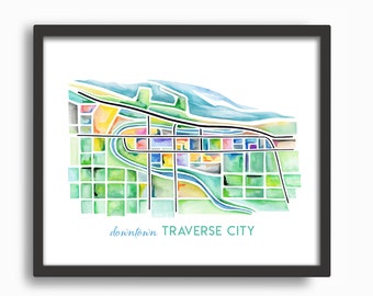 Traverse City Map Watercolor Print