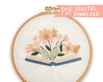 Books Are Life Hand Embroidery Pattern, Digital PDF Pattern, Beginner Embroidery Pattern, Easy Embroidery, Book Embroidery Pattern, Reading