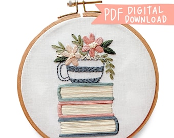 Shelf Love Hand Embroidery Pattern, Digital PDF Pattern, Beginner Embroidery Pattern, Easy Embroidery, Floral Embroidery Pattern, Self Love