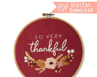 Thankful Hand Embroidery Pattern - Digital PDF Pattern