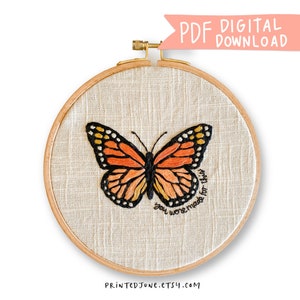 Made For This Butterfly Hand Embroidery Pattern - Digital PDF Pattern, Monarch Butterfly Embroidery Design, Summer Embroidery