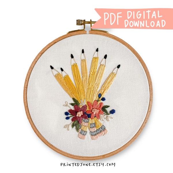 Bouquet of Sharpened Pencils Hand Embroidery Pattern, Digital Embroidery Pattern, You’ve Got Mail Quote, Fall Embroidery Pattern, Floral