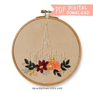 Red Cliffs Utah LDS Temple Hand Embroidery Pattern - Digital PDF Pattern, Church of Jesus Christ Temple Embroidery, St George Utah Temple