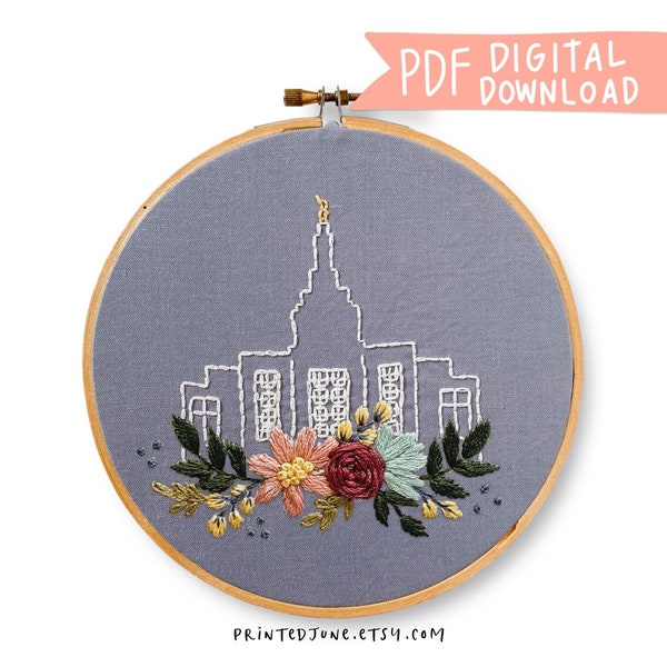 Idaho Falls, Idaho LDS Temple Hand Embroidery Pattern, Digital PDF Pattern, Church of Jesus Christ Temple Embroidery, Christian Embroidery