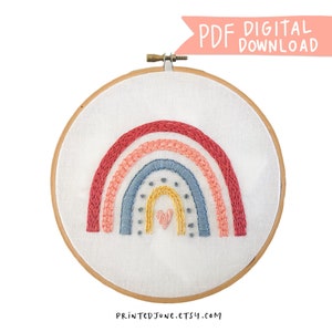 Rainbow Hand Embroidery Pattern - Digital PDF Pattern, Beginner Embroidery Pattern