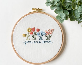 You are Loved Hand Embroidery Pattern, Digital PDF Pattern, Beginner Embroidery Pattern, Easy Embroidery, Floral Embroidery Pattern