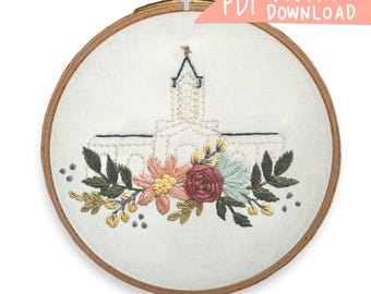Ft Collins Colorado LDS Temple Hand Embroidery Pattern - Digital PDF Pattern, Church of Jesus Christ Temple Embroidery, Christian Embroidery