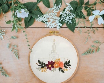 Redlands California LDS Temple Hand Embroidery Pattern, Digital Pattern, Church of Jesus Christ Temple Embroidery, Christian Embroidery