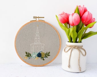 Philadelphia PA LDS Temple Hand Embroidery Pattern, Digital PDF Pattern, Church of Jesus Christ Temple Embroidery, Christian Embroidery