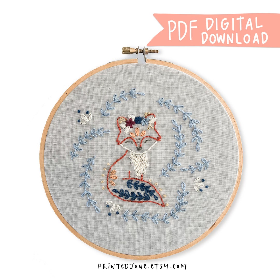 Penny the Fox Hand Embroidery Pattern - Digital PDF Pattern, Folk Art ...